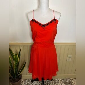 Victoria's Secret Pleated Orange Mini Dress Beaded Rhinestone Neck Women’s Sz S